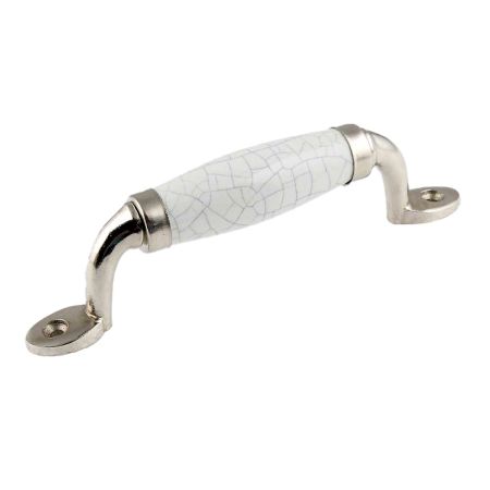 White Crackle Small Ceramic Silver Door Handles